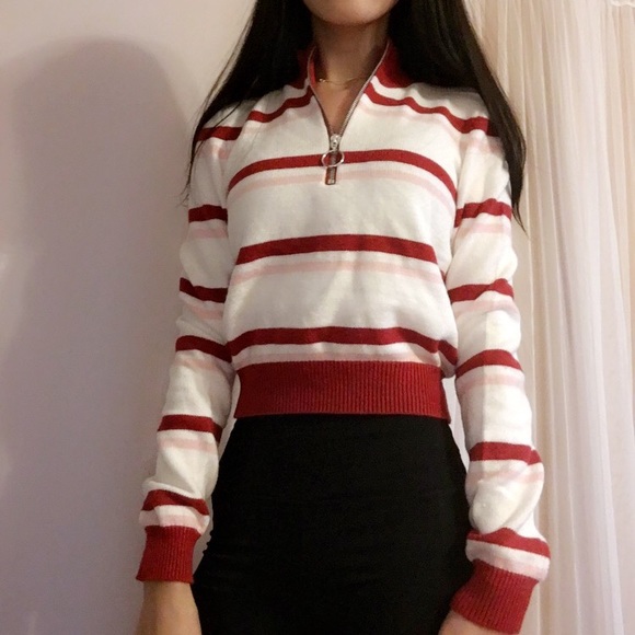 Forever 21- Striped Zip Up Collared Sweater - Picture 1 of 5